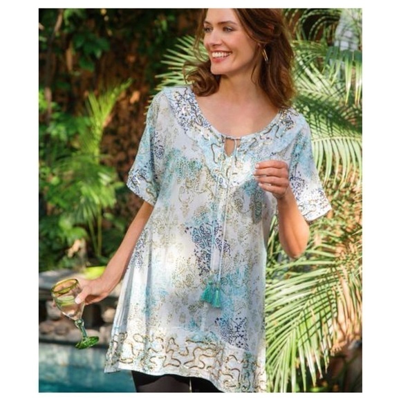 𝅺SOFT Surroundings NWT Pure Paradise Sequin Top Medium - Picture 1 of 12